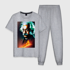 Мужская пижама хлопок с принтом Ученый Альберт Эйнштейн в Курске, 100% хлопок | брюки и футболка прямого кроя, без карманов, на брюках мягкая резинка на поясе и по низу штанин
 | 