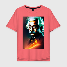 Мужская футболка хлопок Oversize с принтом Ученый Альберт Эйнштейн в Екатеринбурге, 100% хлопок | свободный крой, круглый ворот, “спинка” длиннее передней части | 