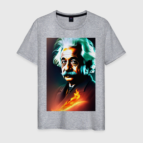 Мужская футболка хлопок с принтом Ученый Альберт Эйнштейн в Кировске, 100% хлопок | прямой крой, круглый вырез горловины, длина до линии бедер, слегка спущенное плечо. | Тематика изображения на принте: 