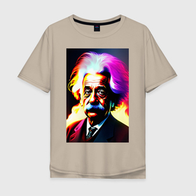 Мужская футболка хлопок Oversize с принтом Великий Альберт Эйнштейн в Петрозаводске, 100% хлопок | свободный крой, круглый ворот, “спинка” длиннее передней части | 