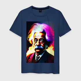 Мужская футболка хлопок с принтом Великий Альберт Эйнштейн в Екатеринбурге, 100% хлопок | прямой крой, круглый вырез горловины, длина до линии бедер, слегка спущенное плечо. | 