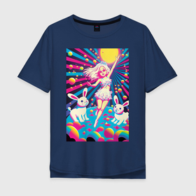 Мужская футболка хлопок Oversize с принтом Dancing summer girl в Петрозаводске, 100% хлопок | свободный крой, круглый ворот, “спинка” длиннее передней части | 
