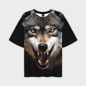 Мужская футболка oversize 3D с принтом Агрессивный рычащий волк в Курске,  |  | 