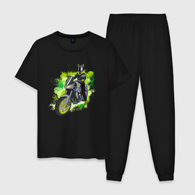 Мужская пижама хлопок с принтом Крутая Девушка на мотоцикле в Тюмени, 100% хлопок | брюки и футболка прямого кроя, без карманов, на брюках мягкая резинка на поясе и по низу штанин
 | 