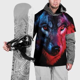 Накидка на куртку 3D с принтом Спокойный волк с красными глазами , 100% полиэстер |  | Тематика изображения на принте: 
