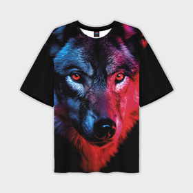 Мужская футболка oversize 3D с принтом Спокойный волк с красными глазами в Белгороде,  |  | 