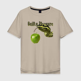 Мужская футболка хлопок Oversize с принтом Змея и яблоко: сила искушения в Тюмени, 100% хлопок | свободный крой, круглый ворот, “спинка” длиннее передней части | 