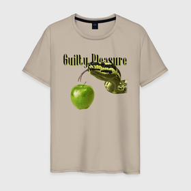 Мужская футболка хлопок с принтом Змея и яблоко: сила искушения в Тюмени, 100% хлопок | прямой крой, круглый вырез горловины, длина до линии бедер, слегка спущенное плечо. | 