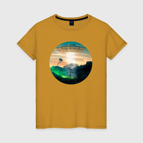 Женская футболка хлопок с принтом НЛО на горе в Белгороде, 100% хлопок | прямой крой, круглый вырез горловины, длина до линии бедер, слегка спущенное плечо | 