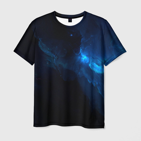Мужская футболка 3D с принтом Чёрный и синий космос в Новосибирске, 100% полиэфир | прямой крой, круглый вырез горловины, длина до линии бедер | Тематика изображения на принте: 