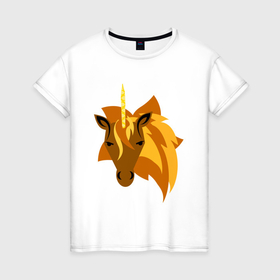 Женская футболка хлопок с принтом Единорог крупным планом в Петрозаводске, 100% хлопок | прямой крой, круглый вырез горловины, длина до линии бедер, слегка спущенное плечо | 