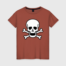 Женская футболка хлопок с принтом Классическая черепушка в Курске, 100% хлопок | прямой крой, круглый вырез горловины, длина до линии бедер, слегка спущенное плечо | 