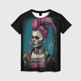 Женская футболка 3D с принтом punks no dead girl в Тюмени, 100% полиэфир ( синтетическое хлопкоподобное полотно) | прямой крой, круглый вырез горловины, длина до линии бедер | 