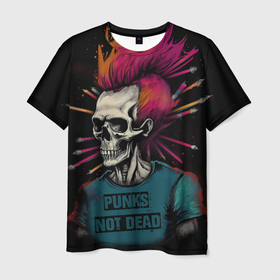 Мужская футболка 3D с принтом панк в ярких красках в Петрозаводске, 100% полиэфир | прямой крой, круглый вырез горловины, длина до линии бедер | Тематика изображения на принте: 