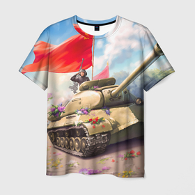 Мужская футболка 3D с принтом Русский танк в Санкт-Петербурге, 100% полиэфир | прямой крой, круглый вырез горловины, длина до линии бедер | 