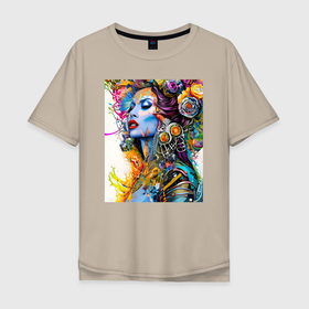 Мужская футболка хлопок Oversize с принтом Psychedelic girl в Екатеринбурге, 100% хлопок | свободный крой, круглый ворот, “спинка” длиннее передней части | 