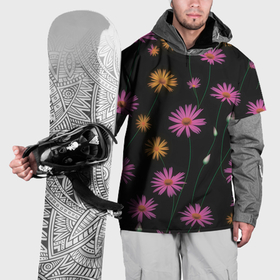 Накидка на куртку 3D с принтом Полевые цветы на черном фоне в Тюмени, 100% полиэстер |  | 