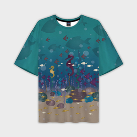 Мужская футболка oversize 3D с принтом Подводный мир с рыбами ,  |  | 