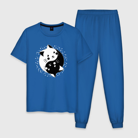 Мужская пижама хлопок с принтом Котики инь ян в Кировске, 100% хлопок | брюки и футболка прямого кроя, без карманов, на брюках мягкая резинка на поясе и по низу штанин
 | 