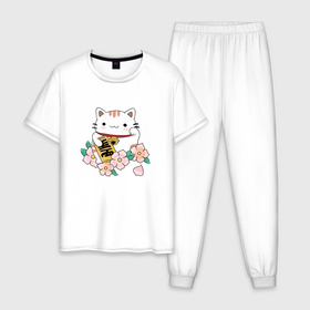 Мужская пижама хлопок с принтом котик приветик в Петрозаводске, 100% хлопок | брюки и футболка прямого кроя, без карманов, на брюках мягкая резинка на поясе и по низу штанин
 | 
