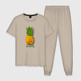 Мужская пижама хлопок с принтом Ananas в Тюмени, 100% хлопок | брюки и футболка прямого кроя, без карманов, на брюках мягкая резинка на поясе и по низу штанин
 | Тематика изображения на принте: 