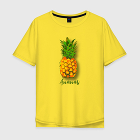 Мужская футболка хлопок Oversize с принтом Ananas в Кировске, 100% хлопок | свободный крой, круглый ворот, “спинка” длиннее передней части | Тематика изображения на принте: 