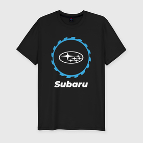 Мужская футболка хлопок Slim с принтом Subaru в стиле Top Gear в Курске, 92% хлопок, 8% лайкра | приталенный силуэт, круглый вырез ворота, длина до линии бедра, короткий рукав | 