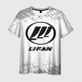 Мужская футболка 3D с принтом Lifan speed на светлом фоне со следами шин в Тюмени, 100% полиэфир | прямой крой, круглый вырез горловины, длина до линии бедер | 