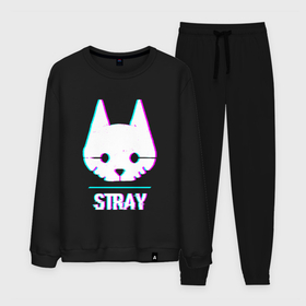 Мужской костюм хлопок с принтом Stray в стиле glitch и баги графики в городе Новоалтайск, 100% хлопок | на свитшоте круглая горловина, мягкая резинка по низу. Брюки заужены к низу, на них два вида карманов: два “обычных” по бокам и два объемных, с клапанами, расположенные ниже линии бедра. Брюки с мягкой трикотажной резинкой на поясе и по низу штанин. В поясе для дополнительного комфорта — широкие завязки | 