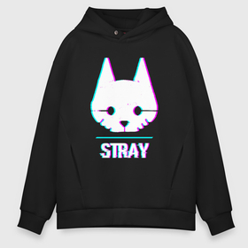 Мужское худи Oversize хлопок с принтом Stray в стиле glitch и баги графики в городе Новоалтайск, френч-терри — 70% хлопок, 30% полиэстер. Мягкий теплый начес внутри —100% хлопок | боковые карманы, эластичные манжеты и нижняя кромка, капюшон на магнитной кнопке | 
