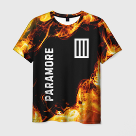 Мужская футболка 3D с принтом Paramore и пылающий огонь в Кировске, 100% полиэфир | прямой крой, круглый вырез горловины, длина до линии бедер | 