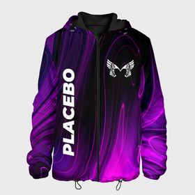 Мужская куртка 3D с принтом Placebo violet plasma в Новосибирске, ткань верха — 100% полиэстер, подклад — флис | прямой крой, подол и капюшон оформлены резинкой с фиксаторами, два кармана без застежек по бокам, один большой потайной карман на груди. Карман на груди застегивается на липучку | 