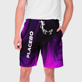 Мужские шорты 3D с принтом Placebo violet plasma в Новосибирске,  полиэстер 100% | прямой крой, два кармана без застежек по бокам. Мягкая трикотажная резинка на поясе, внутри которой широкие завязки. Длина чуть выше колен | 