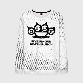 Мужской свитшот 3D с принтом Five Finger Death Punch с потертостями на светлом фоне в Курске, 100% полиэстер с мягким внутренним слоем | круглый вырез горловины, мягкая резинка на манжетах и поясе, свободная посадка по фигуре | 