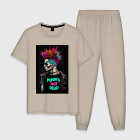 Мужская пижама хлопок с принтом Панк  в краске в Петрозаводске, 100% хлопок | брюки и футболка прямого кроя, без карманов, на брюках мягкая резинка на поясе и по низу штанин
 | Тематика изображения на принте: 