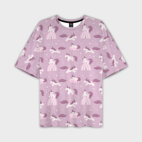 Мужская футболка oversize 3D с принтом Розовый паттерн с единорогом в Курске,  |  | 