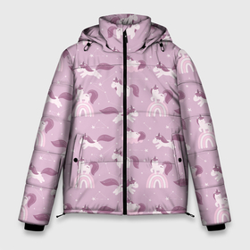 Мужская зимняя куртка 3D с принтом Розовый паттерн с единорогом в Петрозаводске, верх — 100% полиэстер; подкладка — 100% полиэстер; утеплитель — 100% полиэстер | длина ниже бедра, свободный силуэт Оверсайз. Есть воротник-стойка, отстегивающийся капюшон и ветрозащитная планка. 

Боковые карманы с листочкой на кнопках и внутренний карман на молнии. | 