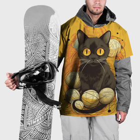 Накидка на куртку 3D с принтом Черный кот запутался в клубках: арт нейросети в Кировске, 100% полиэстер |  | Тематика изображения на принте: 