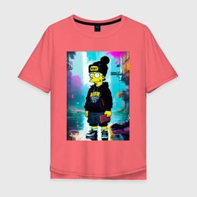 Мужская футболка хлопок Oversize с принтом Bart Simpson   street fantasy в Екатеринбурге, 100% хлопок | свободный крой, круглый ворот, “спинка” длиннее передней части | Тематика изображения на принте: 