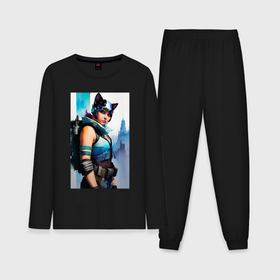 Мужская пижама с лонгсливом хлопок с принтом Cat girl   cyberpunk   New York в Тюмени,  |  | 