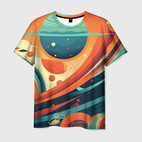 Мужская футболка 3D с принтом Абстрактный космический пейзаж: арт нейросети в Санкт-Петербурге, 100% полиэфир | прямой крой, круглый вырез горловины, длина до линии бедер | Тематика изображения на принте: 