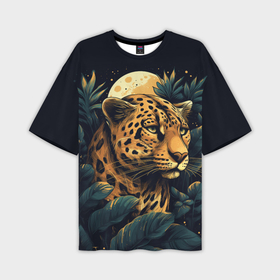 Мужская футболка oversize 3D с принтом Леопард в тропических зарослях лунной ночью: арт нейросети в Курске,  |  | 