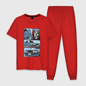 Мужская пижама хлопок с принтом Mercedes Benz 190E V1 в Санкт-Петербурге, 100% хлопок | брюки и футболка прямого кроя, без карманов, на брюках мягкая резинка на поясе и по низу штанин
 | Тематика изображения на принте: 