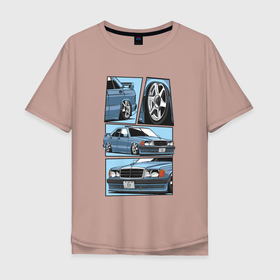 Мужская футболка хлопок Oversize с принтом Mercedes Benz 190E V1 в Санкт-Петербурге, 100% хлопок | свободный крой, круглый ворот, “спинка” длиннее передней части | 