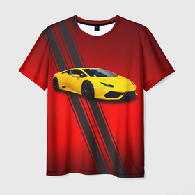 Мужская футболка 3D с принтом Итальянский гиперкар Lamborghini Aventador в Белгороде, 100% полиэфир | прямой крой, круглый вырез горловины, длина до линии бедер | 