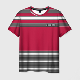 Мужская футболка 3D с принтом Красно серый узор в полоску в Петрозаводске, 100% полиэфир | прямой крой, круглый вырез горловины, длина до линии бедер | 