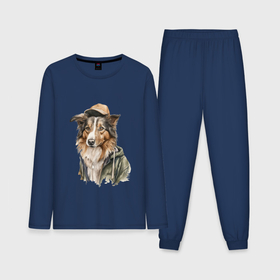 Мужская пижама с лонгсливом хлопок с принтом Собака в кепке арт ,  |  | 