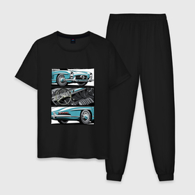 Мужская пижама хлопок с принтом Mercedes Benz 300SL Roadster V1 в Новосибирске, 100% хлопок | брюки и футболка прямого кроя, без карманов, на брюках мягкая резинка на поясе и по низу штанин
 | 