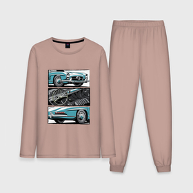 Мужская пижама с лонгсливом хлопок с принтом Mercedes Benz 300SL Roadster V1 в Кировске,  |  | 