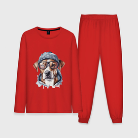 Мужская пижама с лонгсливом хлопок с принтом Портрет собаки акварель ,  |  | 
